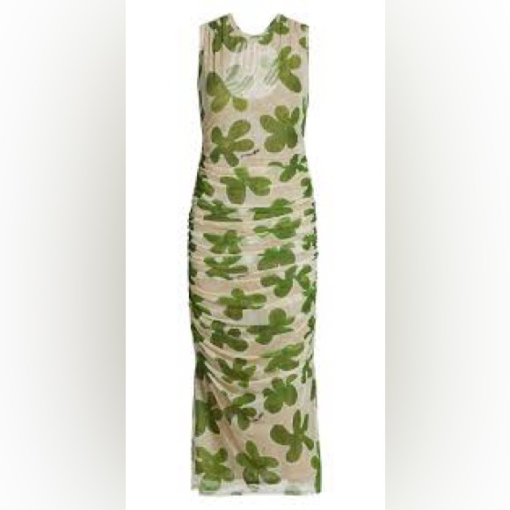 Simon Miller Tangier Printed Mesh Midi Dress in Green Seashell Flora Size L - Picture 3 of 15